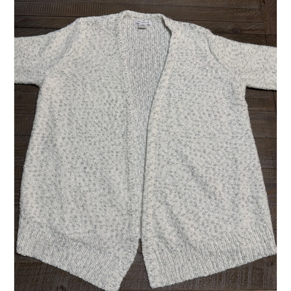 Liz Claiborne Cardigan XL Ivory Silver Metallic Open Front Sweater Preloved